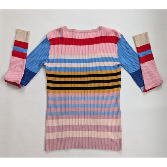 English Factory Women's Ribbed Rainbow Striped Sweater Size M - Picture 4 of 7